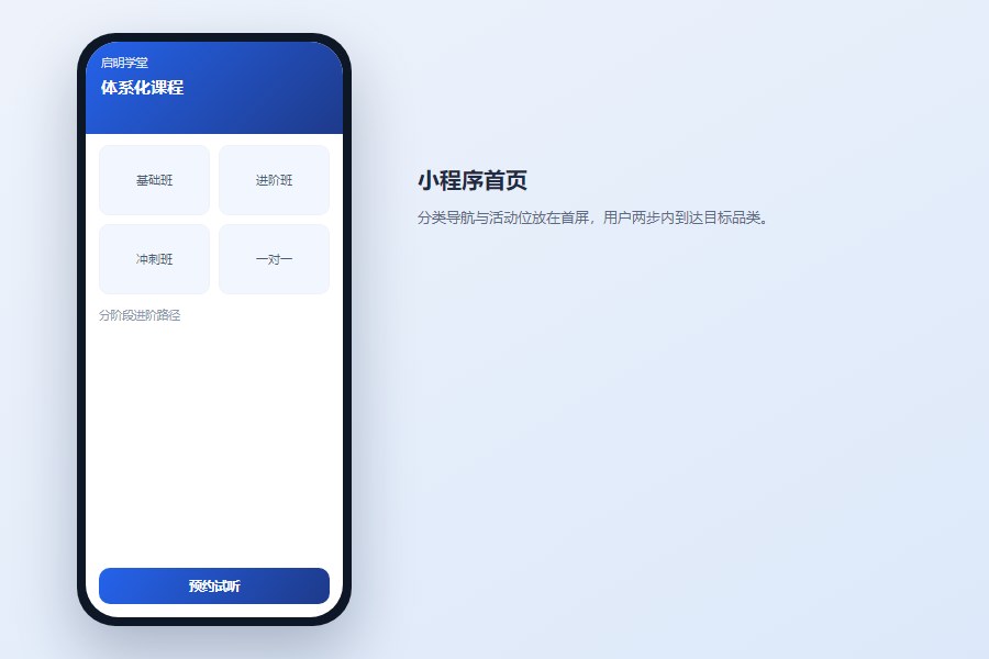 小程序首页：分类导航与活动专区
