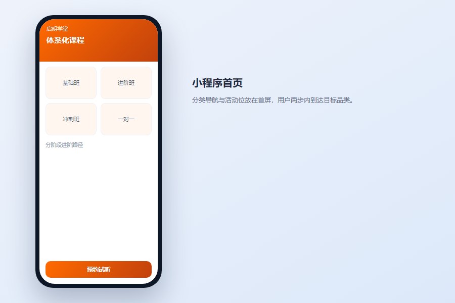 小程序首页：分类导航与活动专区